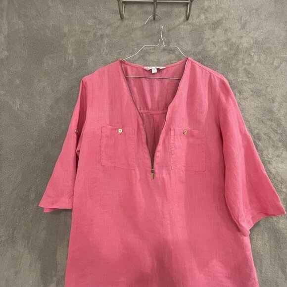 Company Ellen Tracy Shirt Womens Medium Linen Zip Front Pockets Blouse Top - Picture 3 of 16